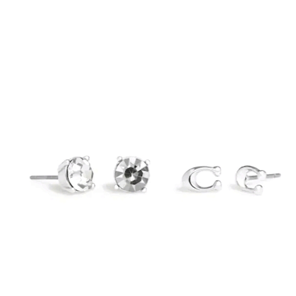 COACH Signature C And Stone Stud Earrings Set in Silver w/Pouch - Picture 1 of 6